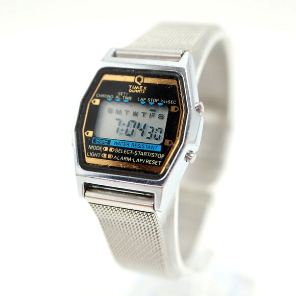 Vintage Timex Q Womens Digital Watch 26mm Stainless Steel Mesh with New Battery - Picture 1 of 15